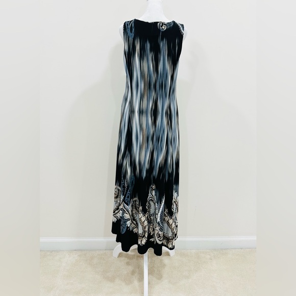 Julian‎ Taylor Midi Dress A-Line Geometric Sleeveless Summer Black Stretch Sz 12 - Picture 4 of 10